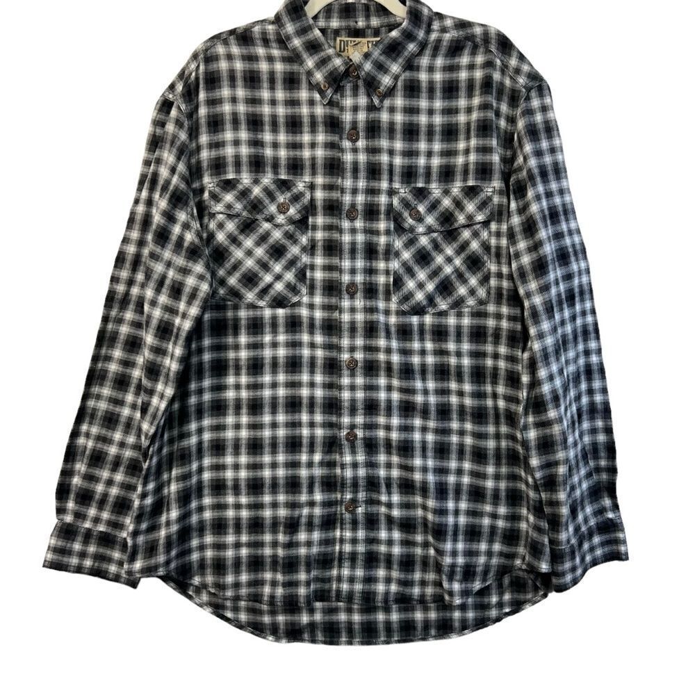 Duluth Trading Shirt Men's Large Flannel Long Sleeve Plaid Outdoor Gray Black xl